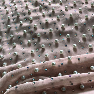 Transparent O-Neck Long Sleeve Lace Mesh Pearl Beading Blouse - LEPITON