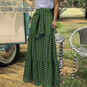 High-Waist Plaid Check Loose Printed Belted Pleated Maxi Skirt - LEPITON