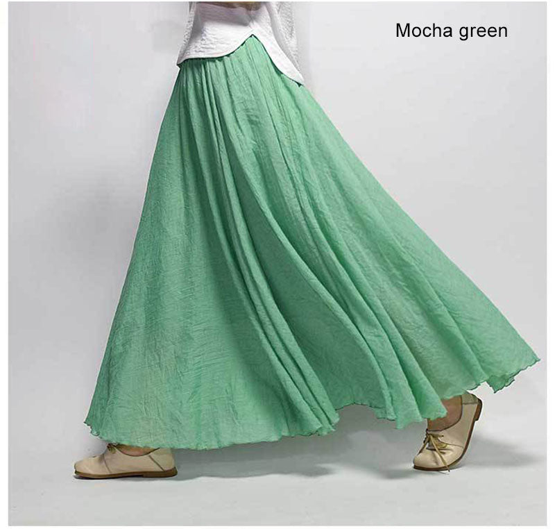 Casual High Waist Linen Maxi Skirt - LEPITON