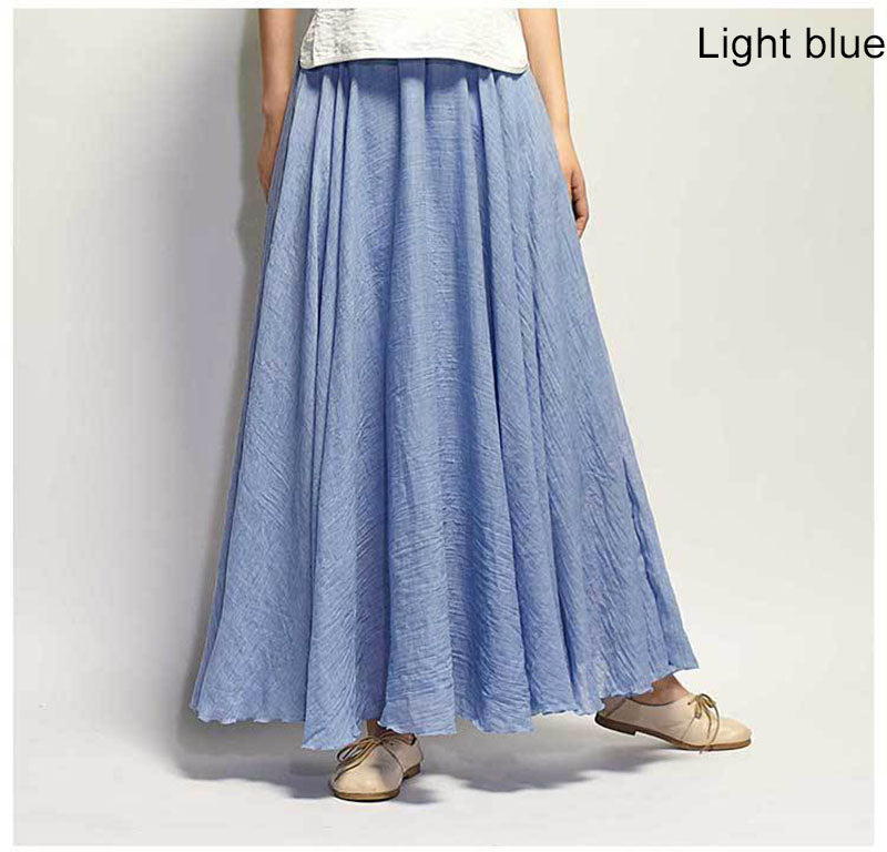 Casual High Waist Linen Maxi Skirt - LEPITON