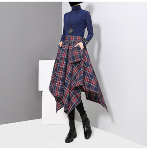 High-Waist Plaid Split Loose Half-Body Skirt - LEPITON