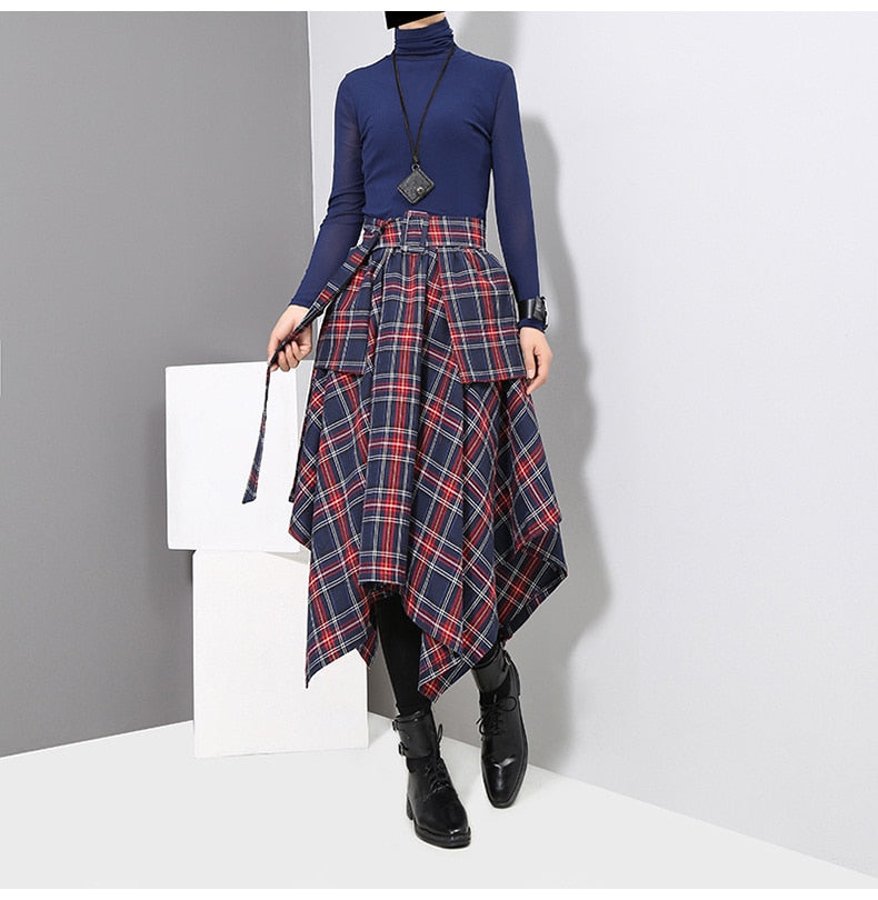 High-Waist Plaid Split Loose Half-Body Skirt - LEPITON