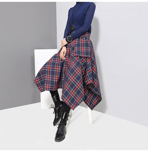 High-Waist Plaid Split Loose Half-Body Skirt - LEPITON