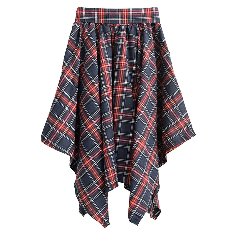 High-Waist Plaid Split Loose Half-Body Skirt - LEPITON