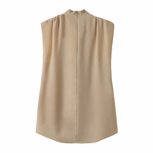 Elegant Sleeveless Draped Collar Blouse - LEPITON